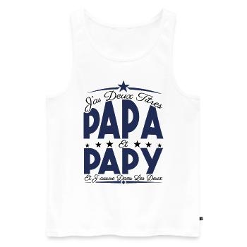 J'ai deux titres Papa et Papy, Cadeau Papa. - Débardeur bio Premium Homme - blanc - Devant - AI Model Male 178 light (178cm)