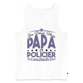 J'ai deux titres Papa et Policier, Cadeau Papa. - Débardeur bio Premium Homme - blanc - Devant - Michal (187cm)