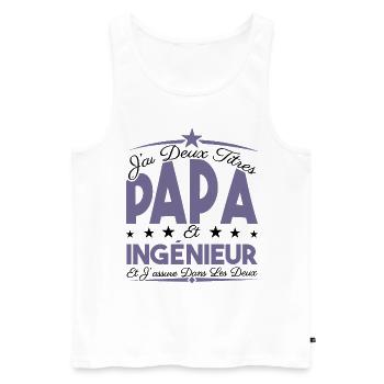 J'ai deux titres Papa et Ingénieur, Cadeau Papa. - Débardeur bio Premium Homme - blanc - Devant - Michal (187cm)