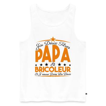 J'ai deux titres Papa et Bricoleur, Cadeau Papa. - Débardeur bio Premium Homme - blanc - Devant - Michal (187cm)