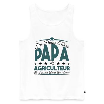 J'ai deux titres Papa et Agriculteur, Cadeau Papa. - Débardeur bio Premium Homme - blanc - Devant - Michal (187cm)