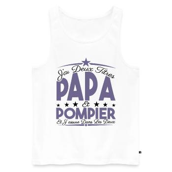 J'ai deux titres Papa et Pompier, Cadeau Papa. - Débardeur bio Premium Homme - blanc - Devant - Michal (187cm)