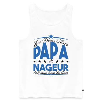 J'ai deux titres Papa et Nageur, Cadeau Papa. - Débardeur bio Premium Homme - blanc - Devant - Michal (187cm)