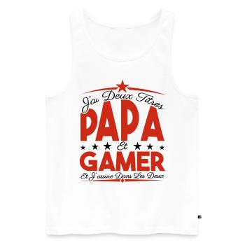 J'ai deux titres Papa et Gamer, Cadeau Papa. - Débardeur bio Premium Homme - blanc - Devant - Michal (187cm)