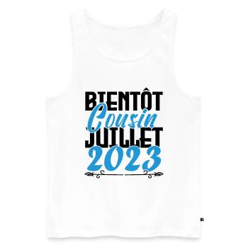 Annonce grossesse bientôt Cousin Juillet 2023. - Débardeur bio Premium Homme - blanc - Devant - Michal (187cm)