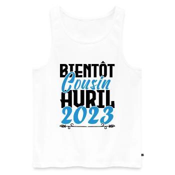 Annonce grossesse. bientôt Cousin Avril 2023. - Débardeur bio Premium Homme - blanc - Devant - Michal (187cm)