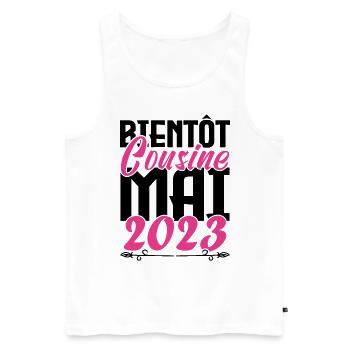 Annonce grossesse. bientôt Cousine Mai 2023. - Débardeur bio Premium Homme - blanc - Devant - Michal (187cm)
