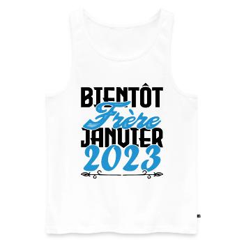 Annonce grossesse. bientôt Frère Janvier 2023. - Débardeur bio Premium Homme - blanc - Devant - Michal (187cm)
