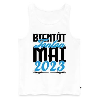 Cadeau Annonce grossesse bientôt Tonton Mai 2023 - Débardeur bio Premium Homme - blanc - Devant - Michal (187cm)