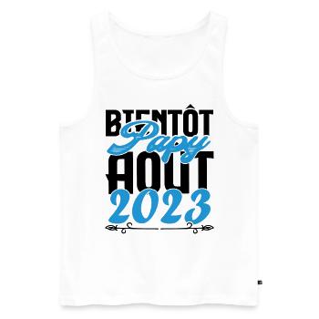 Annonce grossesse bientôt Papy Aout 2023. août. - Débardeur bio Premium Homme - blanc - Devant - AI Model Male 178 light (178cm)