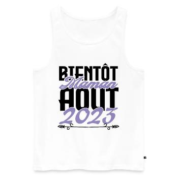 Annonce grossesse. bientôt Maman Aout 2023. août - Débardeur bio Premium Homme - blanc - Devant - AI Model Male 178 light (178cm)