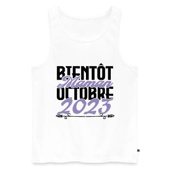 Annonce grossesse. bientôt Maman Octobre 2023.mama - Débardeur bio Premium Homme - blanc - Devant - Michal (187cm)