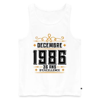 né en DÉCEMBRE 1986, 36 ans, cadeau d'anniversaire - Débardeur bio Premium Homme - blanc - Devant - AI Model Male 178 light (178cm)
