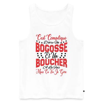 c'est compliqué d'être un Bogosse et un Boucher. - Débardeur bio Premium Homme - blanc - Devant - Michal (187cm)