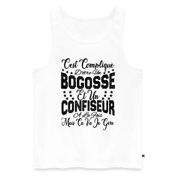 c'est compliqué d'être un Bogosse et un Confiseur. - Débardeur bio Premium Homme - blanc - Devant - Michal (187cm)