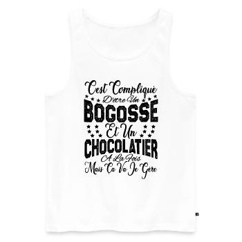 c'est compliqué être un Bogosse et un Chocolatier. - Débardeur bio Premium Homme - blanc - Devant - Michal (187cm)