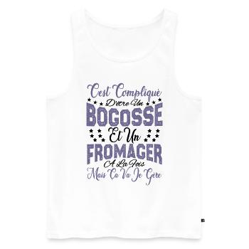 c'est compliqué d'être un Bogosse et un Fromager. - Débardeur bio Premium Homme - blanc - Devant - AI Model Male 178 light (178cm)