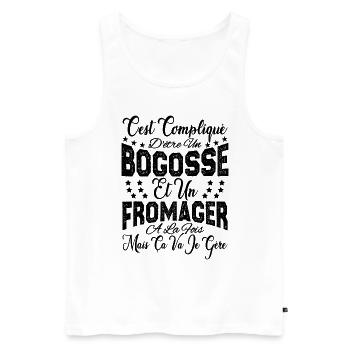 c'est compliqué d'être un Bogosse et un Fromager. - Débardeur bio Premium Homme - blanc - Devant - AI Model Male 178 light (178cm)