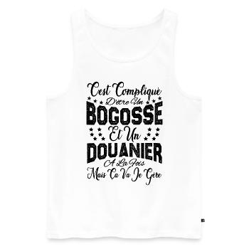 c'est compliqué d'être un Bogosse et un Douanier. - Débardeur bio Premium Homme - blanc - Devant - Michal (187cm)