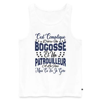 c'est compliqué être un Bogosse et un Patrouilleur - Débardeur bio Premium Homme - blanc - Devant - Michal (187cm)