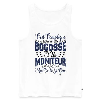 c'est compliqué d'être un Bogosse et un Moniteur. - Débardeur bio Premium Homme - blanc - Devant - AI Model Male 178 light (178cm)