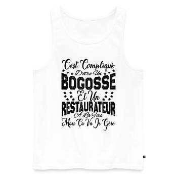 c'est compliqué être un Bogosse et un Restaurateur - Débardeur bio Premium Homme - blanc - Devant - Michal (187cm)