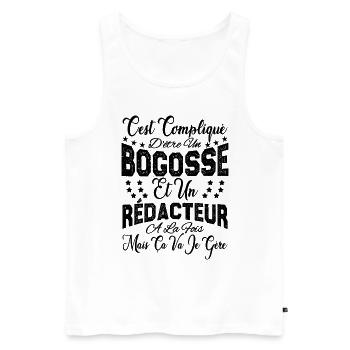 c'est compliqué d'être un Bogosse et un Rédacteur. - Débardeur bio Premium Homme - blanc - Devant - AI Model Male 178 light (178cm)