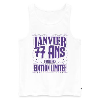 Janvier 77 ans. Cadeau 77 ans janvier anniversaire - Débardeur bio Premium Homme - blanc - Devant - Michal (187cm)