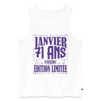 Janvier 71 ans. Cadeau 71 ans janvier anniversaire - Débardeur bio Premium Homme - blanc - Devant - Michal (187cm)