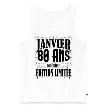 Janvier 80 ans. Cadeau 80 ans janvier anniversaire - Débardeur bio Premium Homme - blanc - Devant - Michal (187cm)