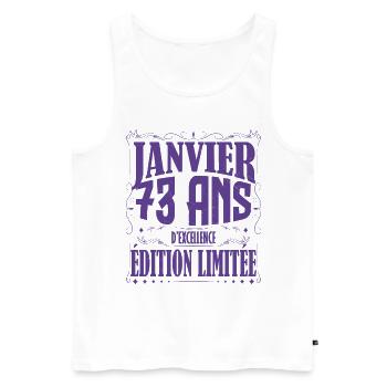 Janvier 73 ans. Cadeau 73 ans janvier anniversaire - Débardeur bio Premium Homme - blanc - Devant - AI Model Male 178 light (178cm)
