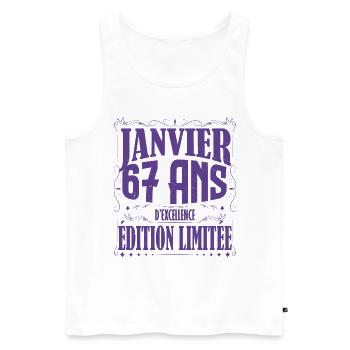 Janvier 67 ans. Cadeau 67 ans janvier anniversaire - Débardeur bio Premium Homme - blanc - Devant - AI Model Male 178 light (178cm)