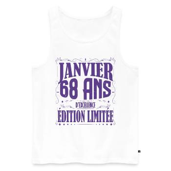 Janvier 68 ans. Cadeau 68 ans janvier anniversaire - Débardeur bio Premium Homme - blanc - Devant - Michal (187cm)
