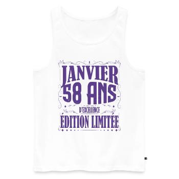 Janvier 58 ans. Cadeau 58 ans janvier anniversaire - Débardeur bio Premium Homme - blanc - Devant - Michal (187cm)