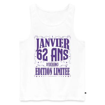 Janvier 62 ans. Cadeau 62 ans janvier anniversaire - Débardeur bio Premium Homme - blanc - Devant - Michal (187cm)