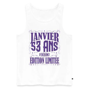 Janvier 53 ans. Cadeau 53 ans janvier anniversaire - Débardeur bio Premium Homme - blanc - Devant - Michal (187cm)