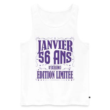 Janvier 56 ans. Cadeau 56 ans janvier anniversaire - Débardeur bio Premium Homme - blanc - Devant - AI Model Male 178 light (178cm)