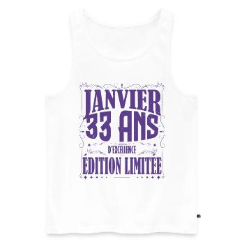 Janvier 33 ans. Cadeau 33 ans janvier anniversaire - Débardeur bio Premium Homme - blanc - Devant - Michal (187cm)