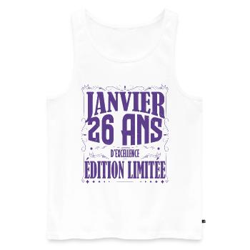 Janvier 26 ans. Cadeau 26 ans janvier anniversaire - Débardeur bio Premium Homme - blanc - Devant - Michal (187cm)