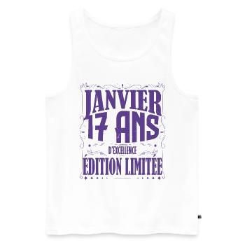 Janvier 17 ans. Cadeau 17 ans janvier anniversaire - Débardeur bio Premium Homme - blanc - Devant - Michal (187cm)