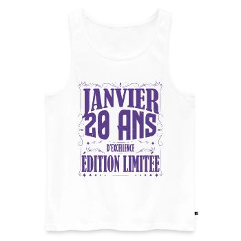 Janvier 20 ans. Cadeau 20 ans janvier anniversaire - Débardeur bio Premium Homme - blanc - Devant - Michal (187cm)