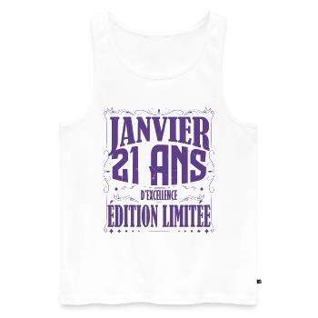 Janvier 21 ans. Cadeau 21 ans janvier anniversaire - Débardeur bio Premium Homme - blanc - Devant - AI Model Male 178 light (178cm)