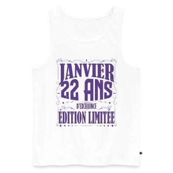 Janvier 22 ans. Cadeau 22 ans janvier anniversaire - Débardeur bio Premium Homme - blanc - Devant - Michal (187cm)