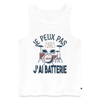 Je peux pas j'ai batterie. Cadeau batteur Musicien - Débardeur bio Premium Homme - blanc - Devant - Michal (187cm)
