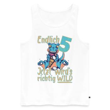 5. Geburtstag 5 Jahre Dino Dinosaurier T-rex Trex - Männer Premium Bio Tank Top - Weiß - Vorne - Michal (187cm)