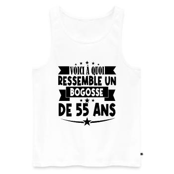 anniversaire 55 ans. beau gosse 55 ans. 55e annive - Débardeur bio Premium Homme - blanc - Devant - Michal (187cm)