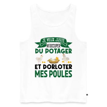 M'occuper Du Potager Et Des Poules. Jardinage. - Débardeur bio Premium Homme - blanc - Devant - AI Model Male 178 light (178cm)
