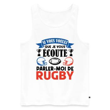 Rugbyman cadeau. Cadeau fan du rugby. joueur rugby - Débardeur bio Premium Homme - blanc - Devant - Michal (187cm)