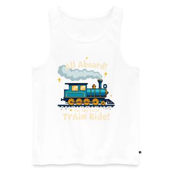 Premier trajet en train Aventure en train Voyage panoramique - Débardeur bio Premium Homme - blanc - Devant - AI Model Male 178 light (178cm)