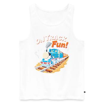 Premier trajet en train Aventure en train Voyage panoramique - Débardeur bio Premium Homme - blanc - Devant - AI Model Male 178 light (178cm)